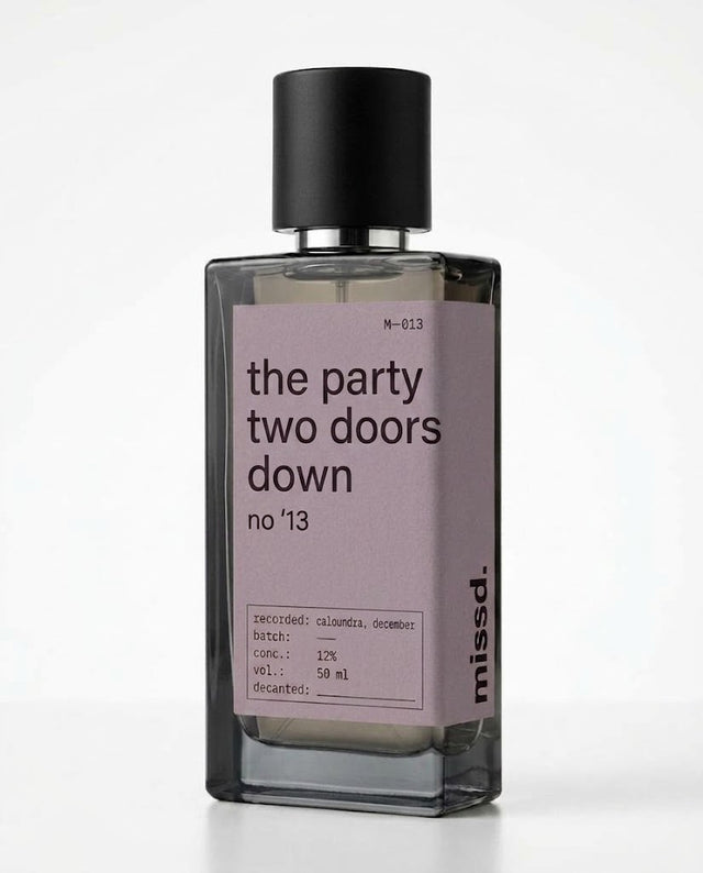 no '13 the party two doors down — 50 ml bottle with its mauve label